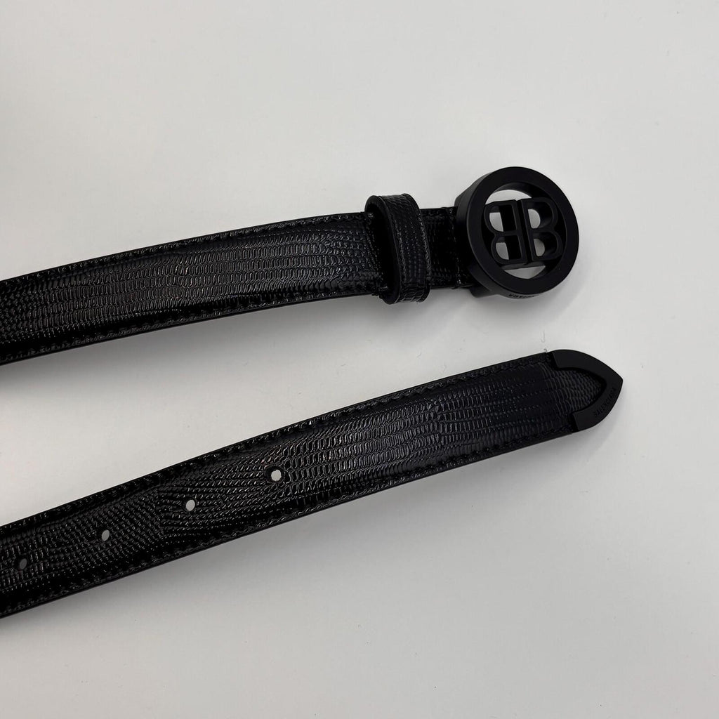 Balenciaga Black Croc Leather Circled BB Logo Belt