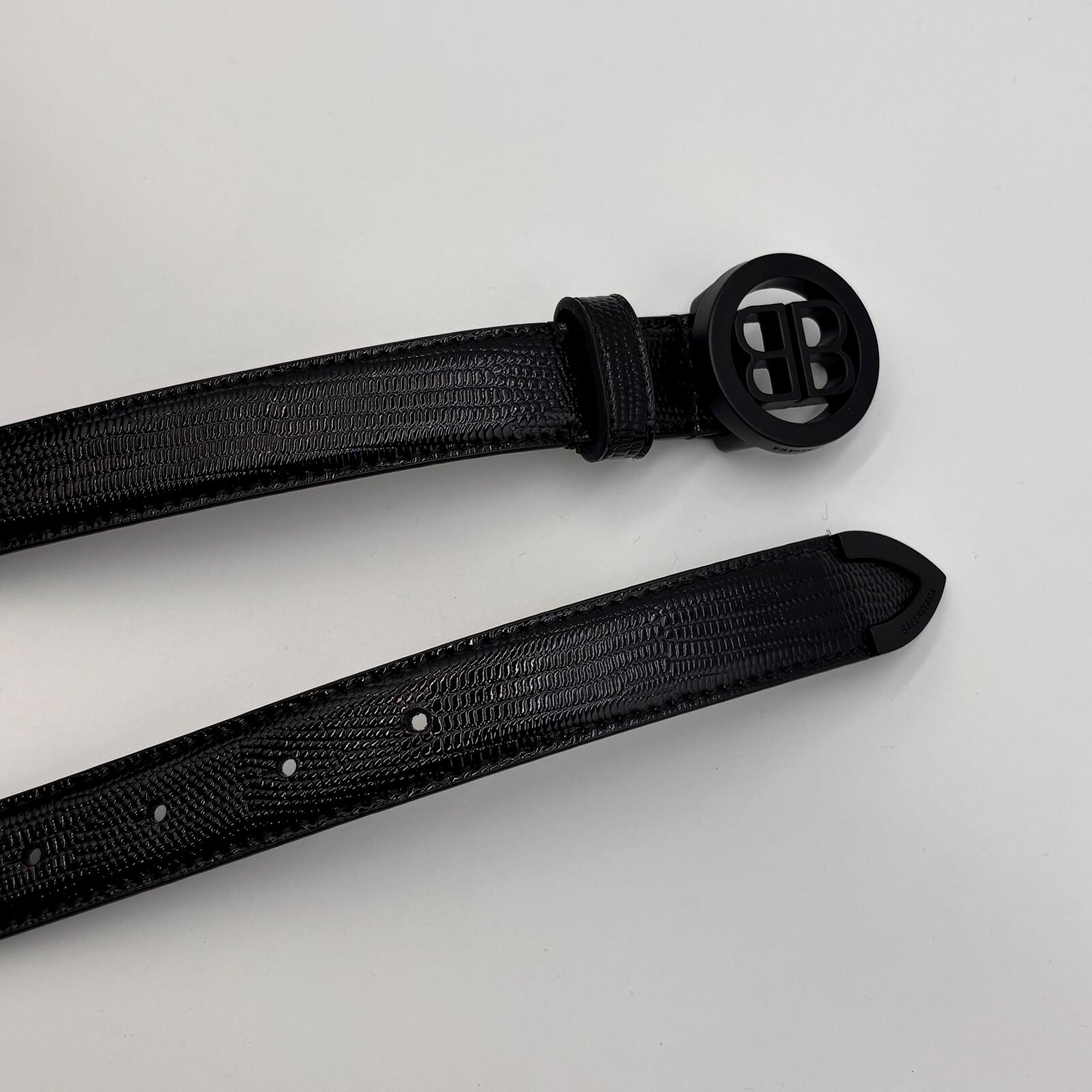 Balenciaga Black Croc Leather Circled BB Logo Belt