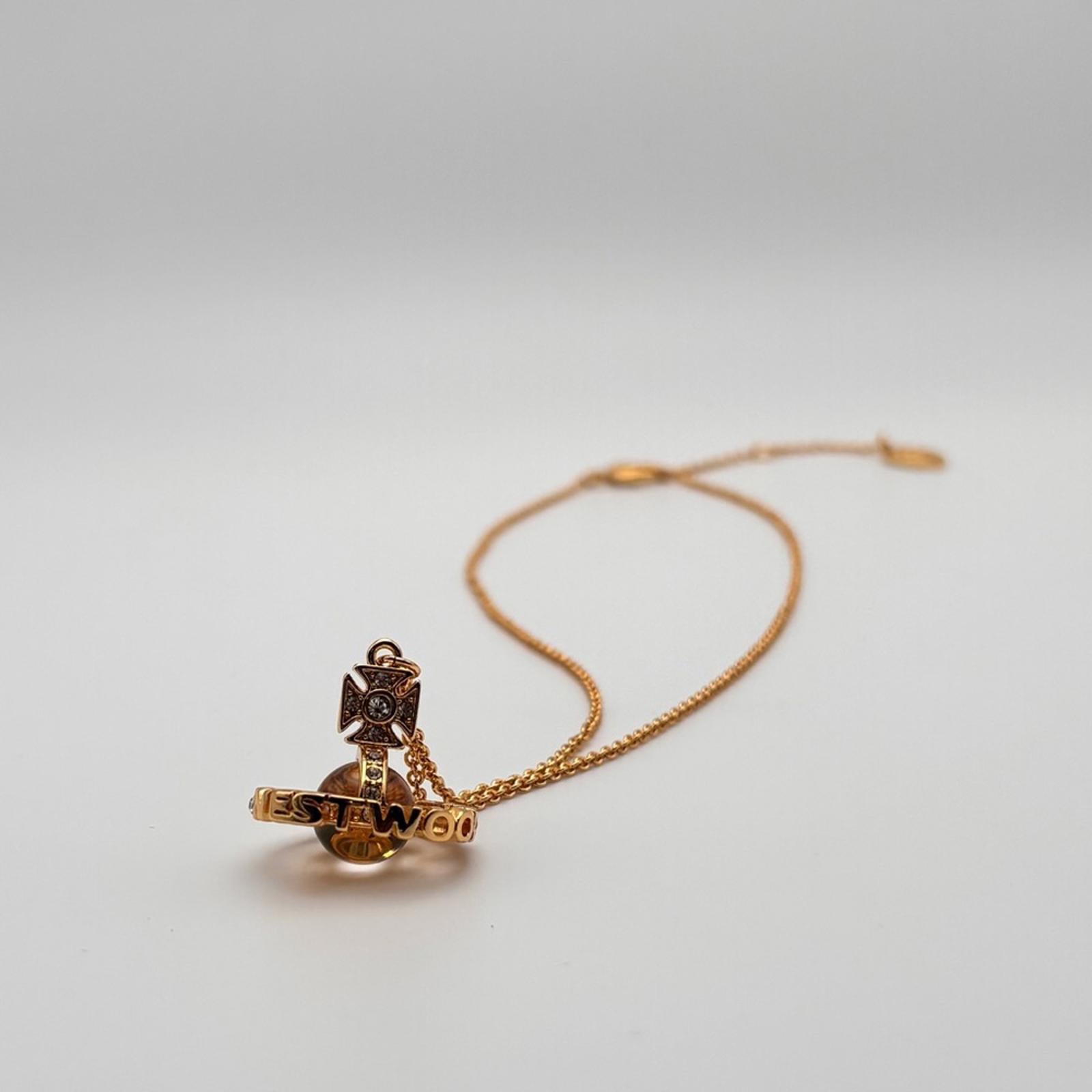 Vivienne Westwood Gold Tone Crystal 3D Orb Pendant Necklace