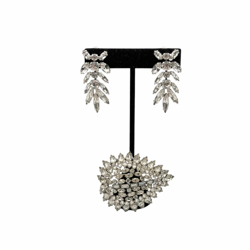 Sherman Rhinestone Brooch & Clip Earrings Set – Silver Tone