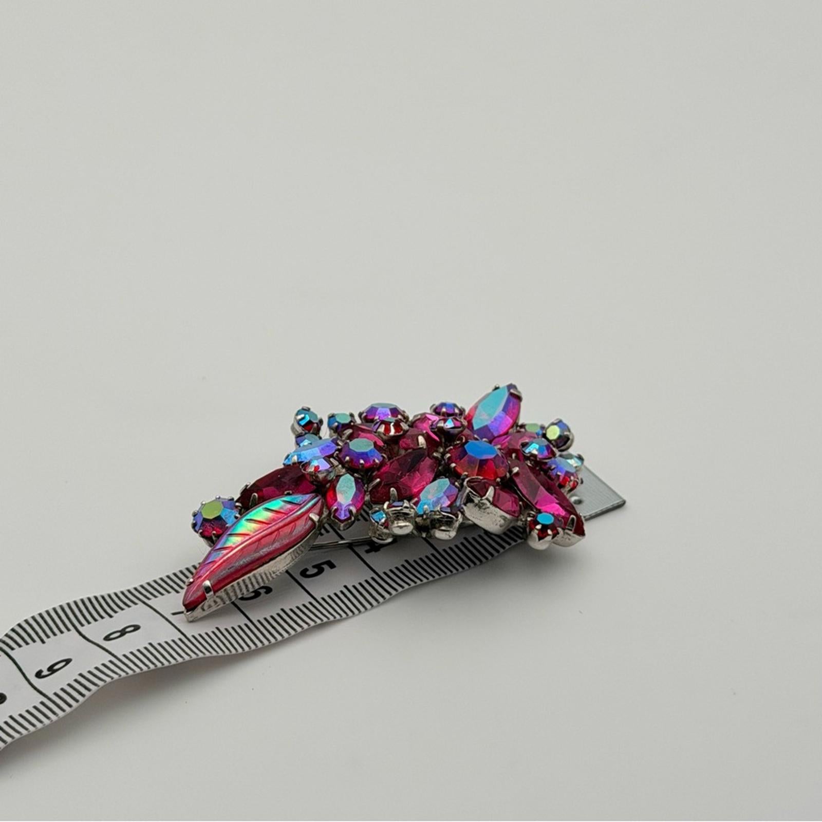 Sherman Pink Aurora Borealis Rhinestone Flower Brooch Pin