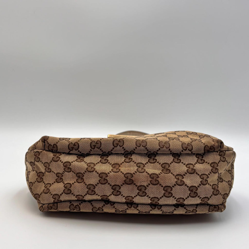 Gucci GG Canvas Web Sherry Line Shoulder Bag Beige Red Green