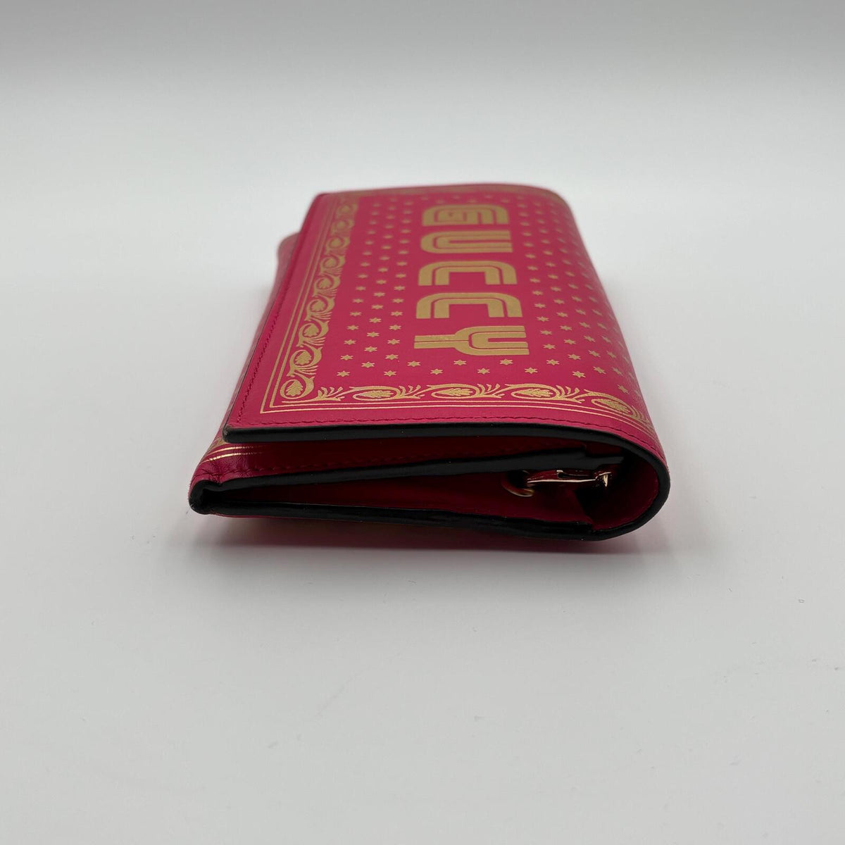 Gucci Pink Gold Print Chain Wallet Crossbody Clutch