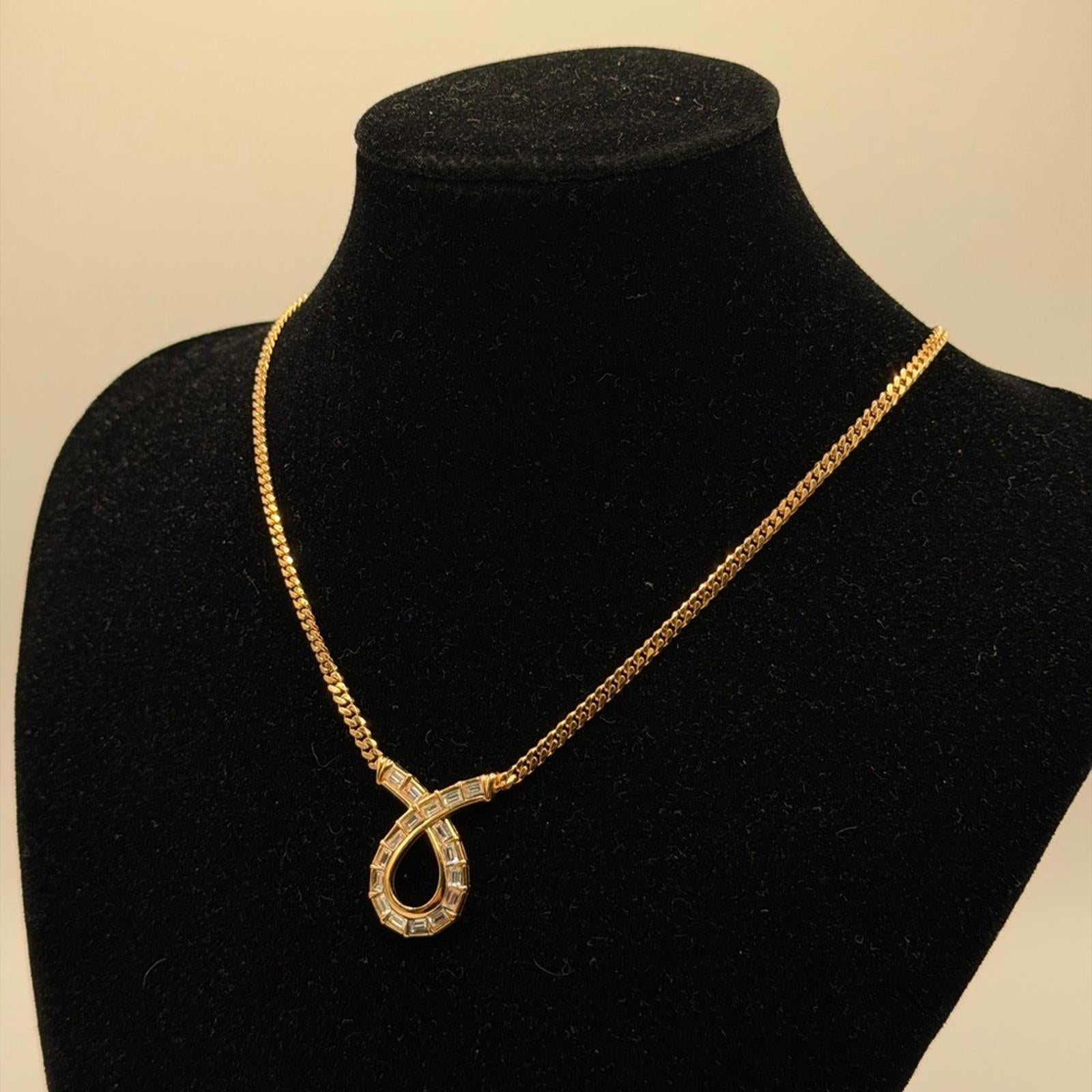 NINA RICCI VINTAGE GOLD-TONE BAGUETTE CRYSTAL DROP NECKLACE