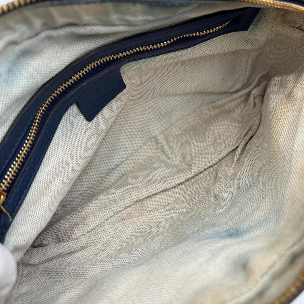 Gucci Flora Camera Crossbody Bag in Blue Leather & Botanical Canvas