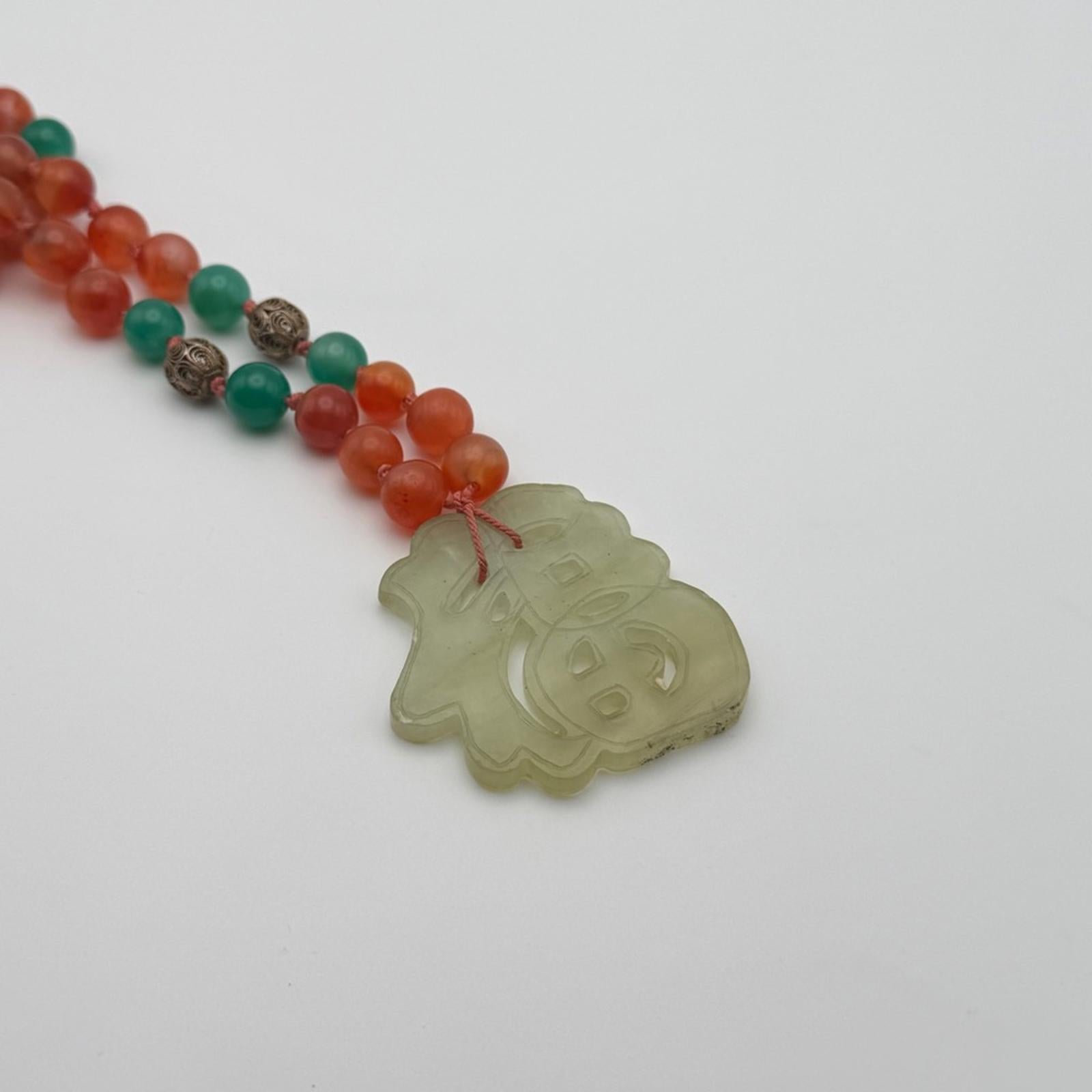 Vintage Chinese Good Fortune Jade Talisman Necklace