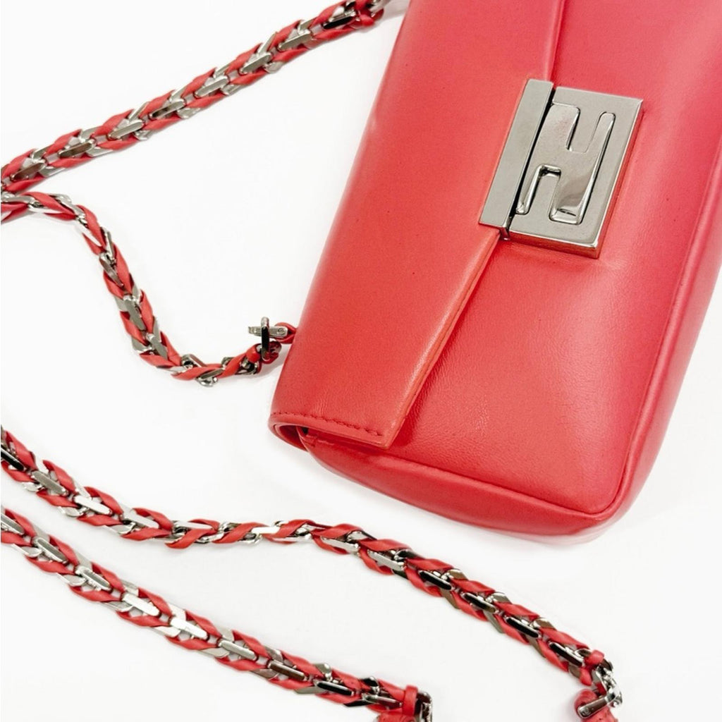 Fendi Mini Napa Baguette Crossbody Bag with Interwoven Strap