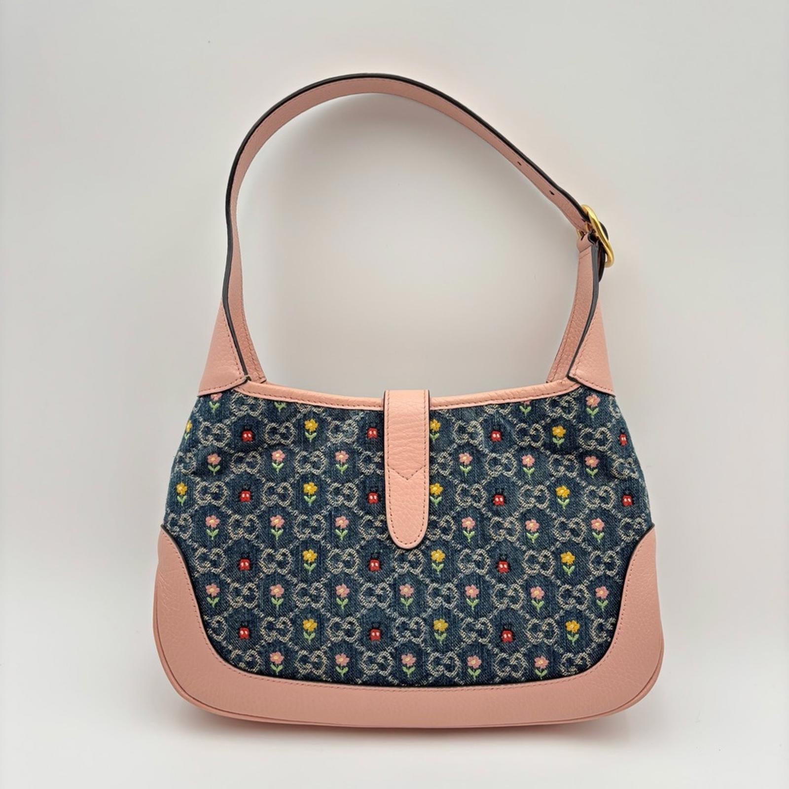 Gucci Jackie 1961 GG Denim Floral Shoulder Bag LimitedEditio