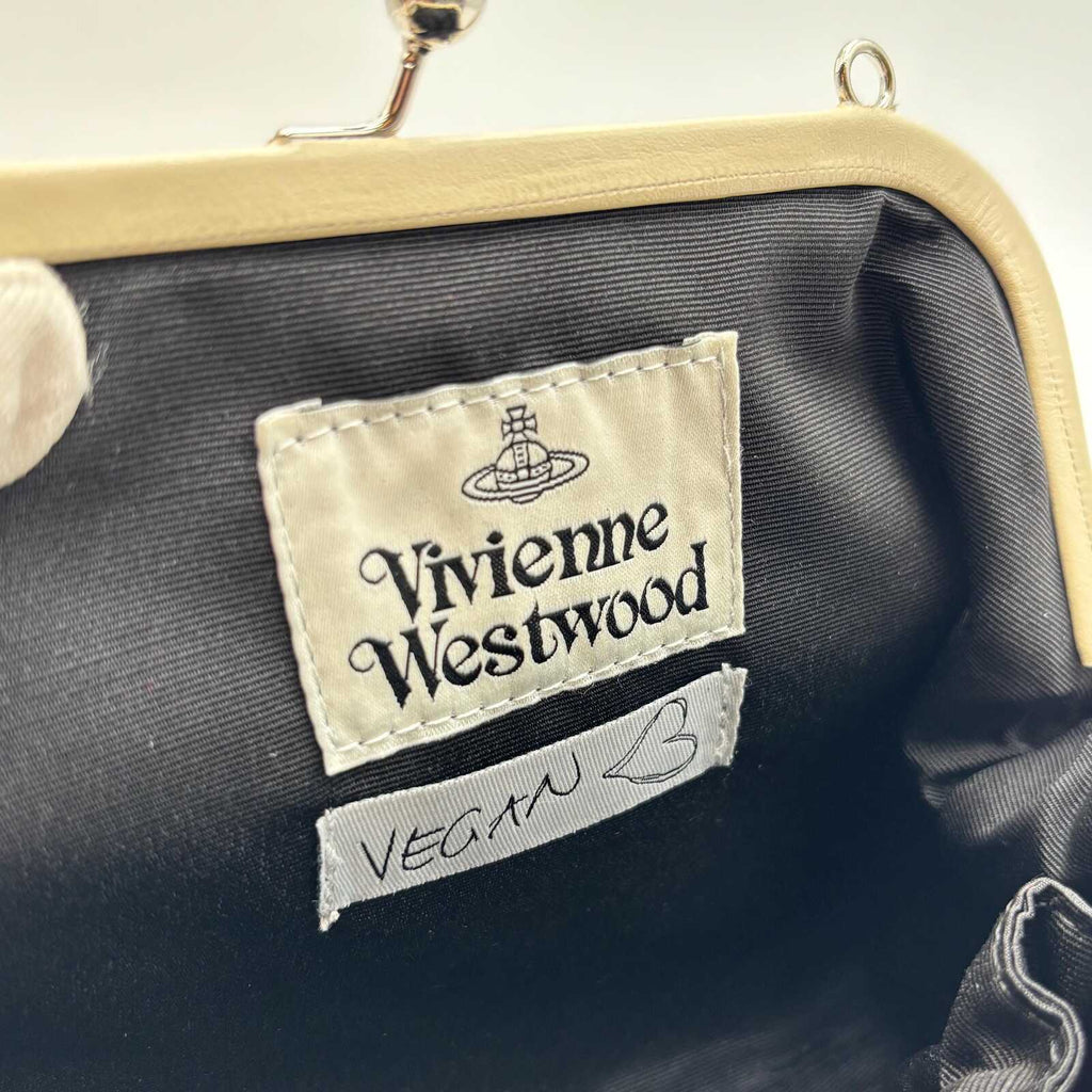 Vivienne Westwood Cream Vegan Leather Kiss-Lock Chain Shoulder & Crossbody Bag