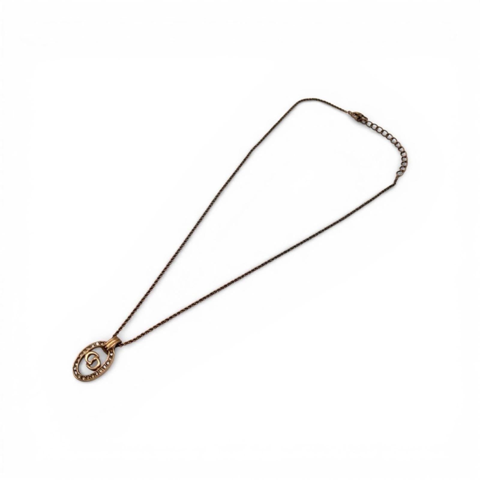 Christian Dior Gold CD Logo Oval Rhinestone Necklace