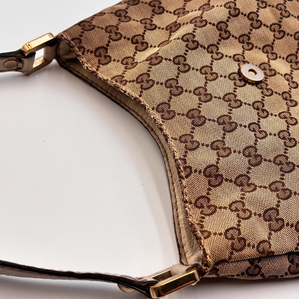 Gucci GG Canvas Web Sherry Line Shoulder Bag Beige Red Green