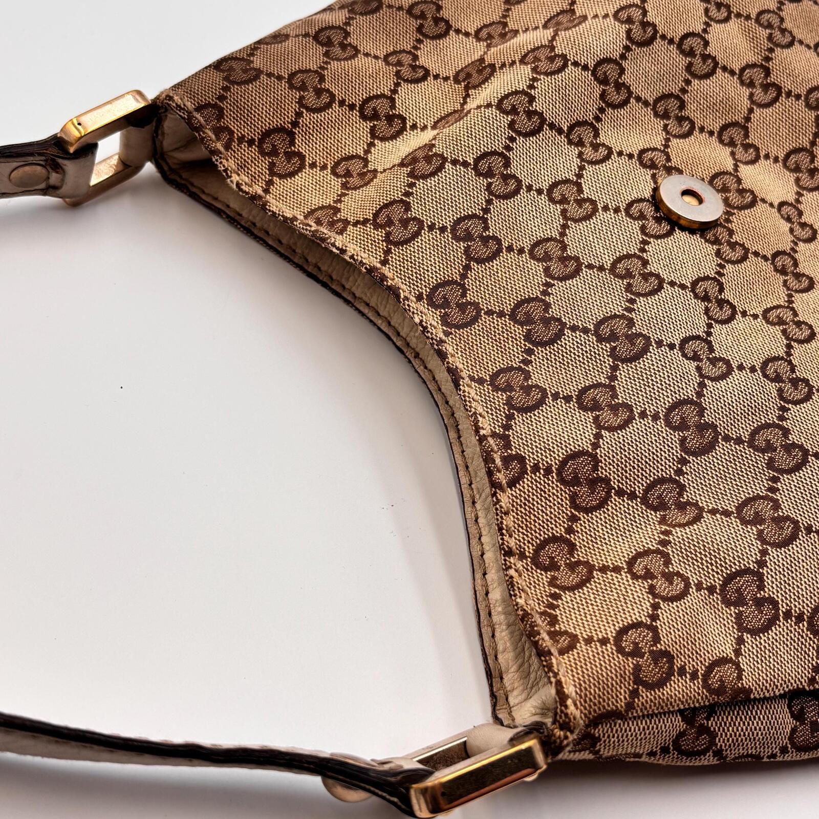 Gucci GG Canvas Web Sherry Line Shoulder Bag Beige Red Green