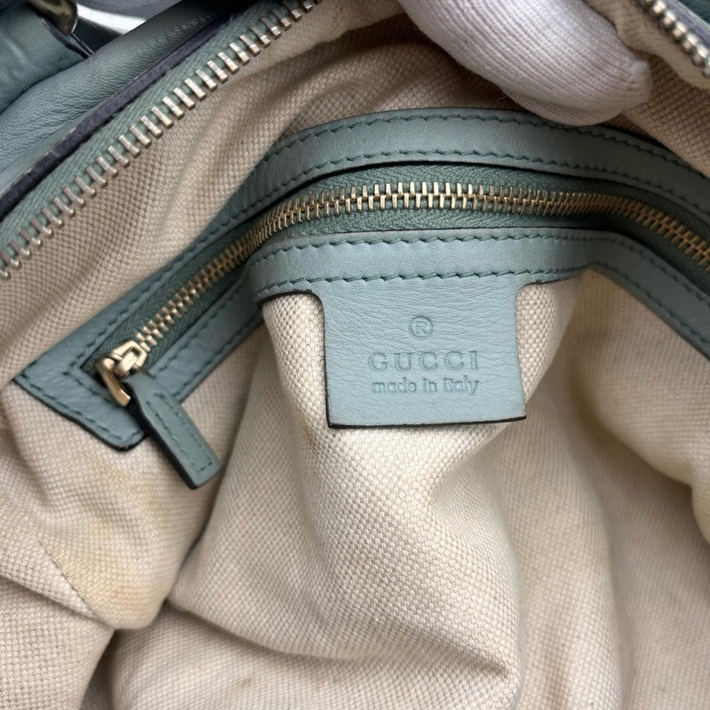 Gucci GG Embossed Leather Boston Bag Sage