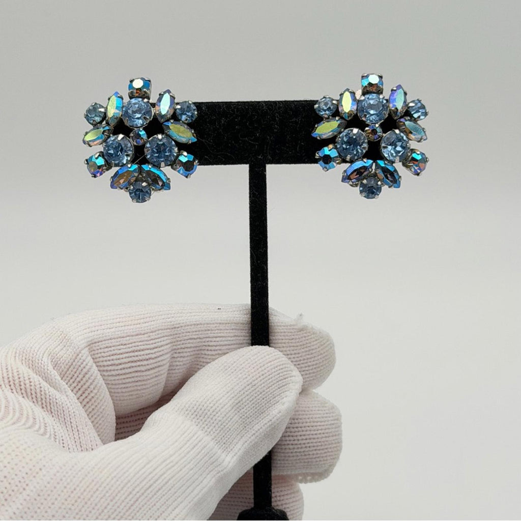Vintage Sherman Blue Rhinestone Earrings And Brooch Set
