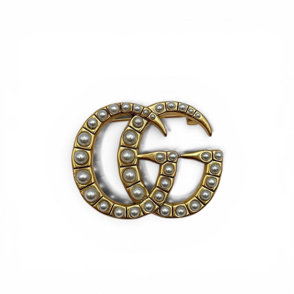 Gucci Interlocking GG Pearl-Embellished Brooch