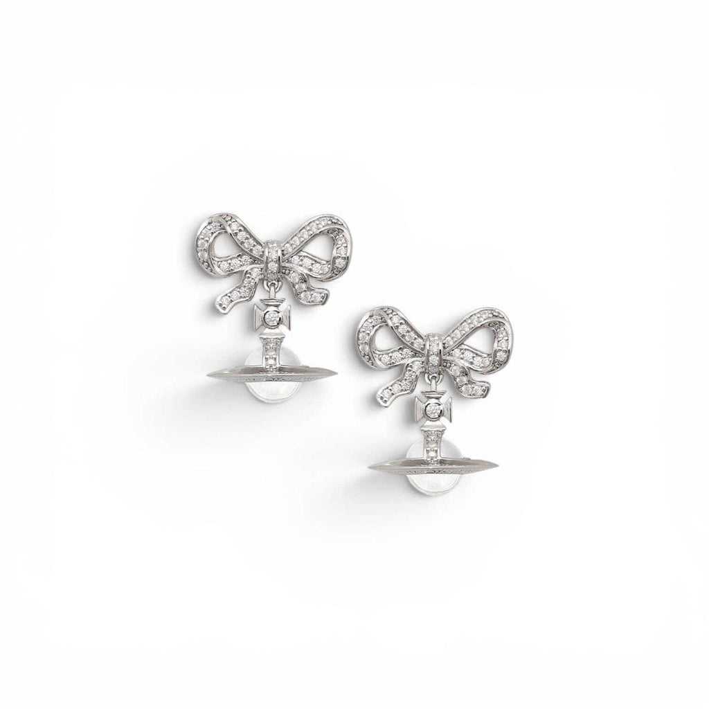 Vivienne Westwood Octavie Crystal Bow Orb Earrings Platinum White