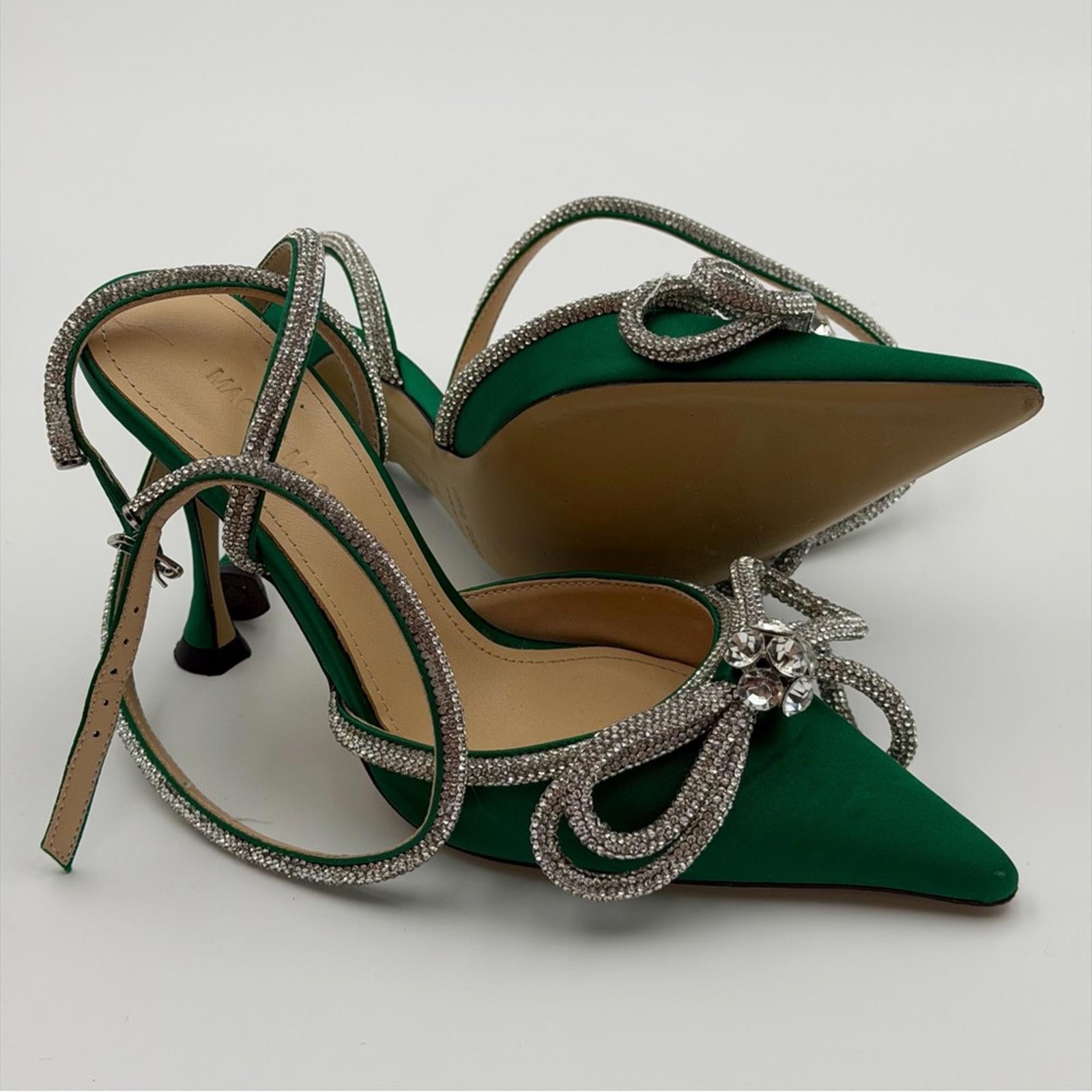 MACH & MACH GREEN SATIN CRYSTAL BOW HEELS – SIZE EU 36