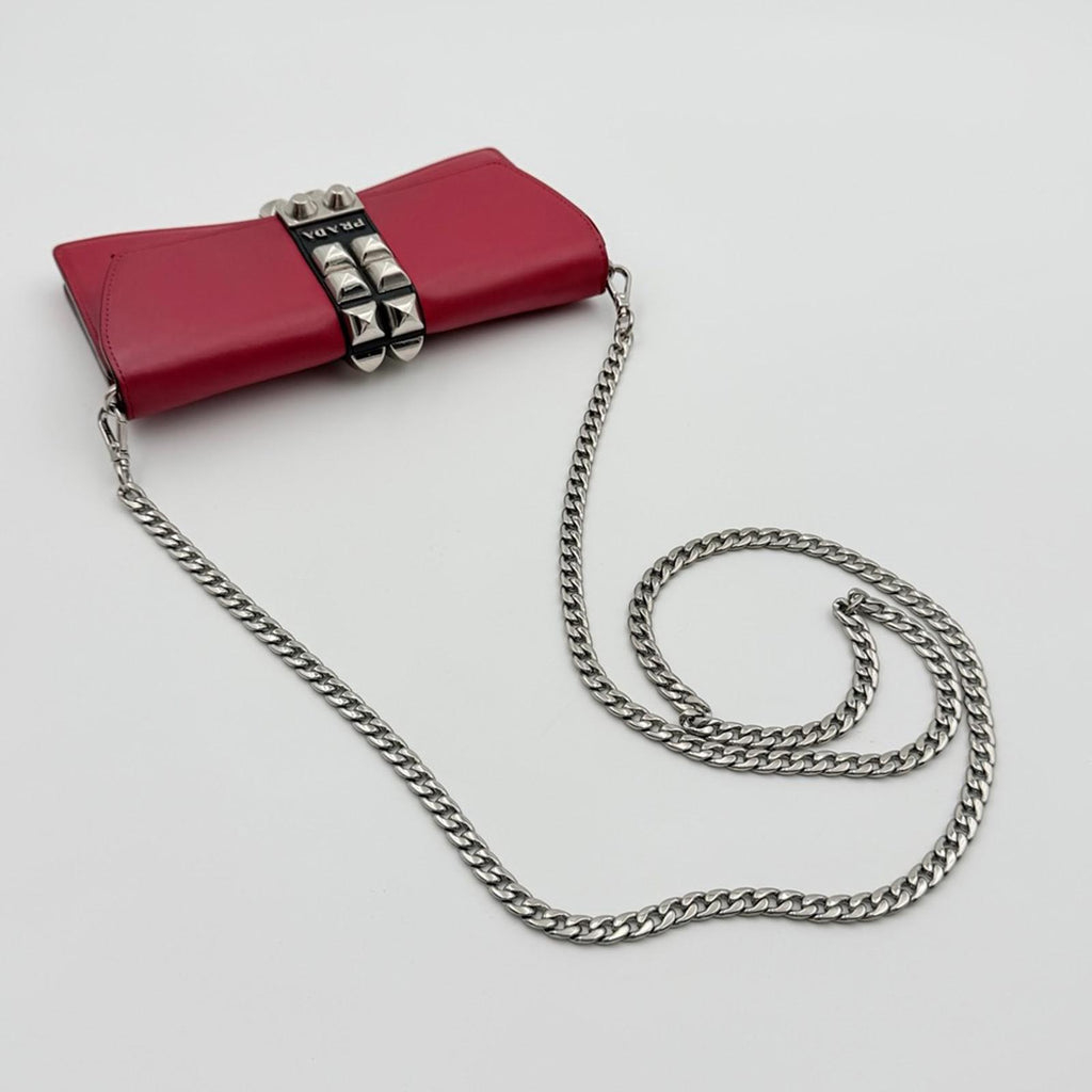 Prada City Calf Leather Elektra Wallet On Chain – Red