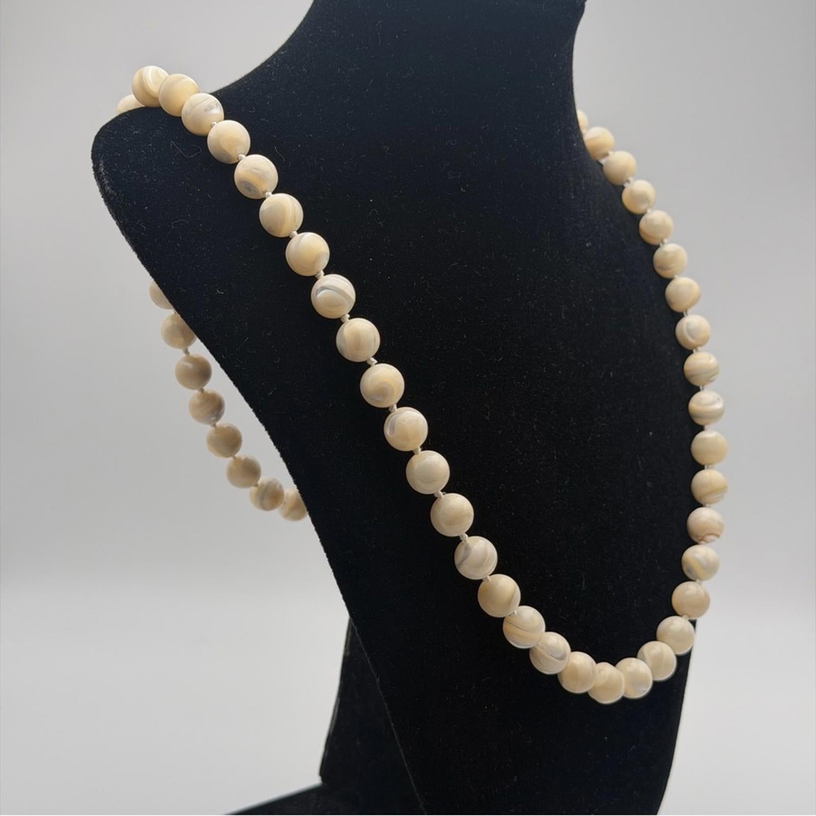 Vintage Mother Of Pearl Beaded Necklace With Gold Clasp
