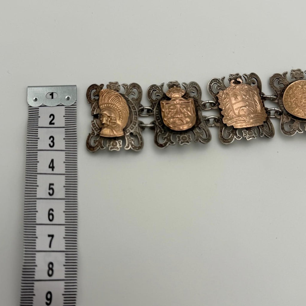 Vintage Mexican Taxco Sterling Silver & Copper Panel Bracelet