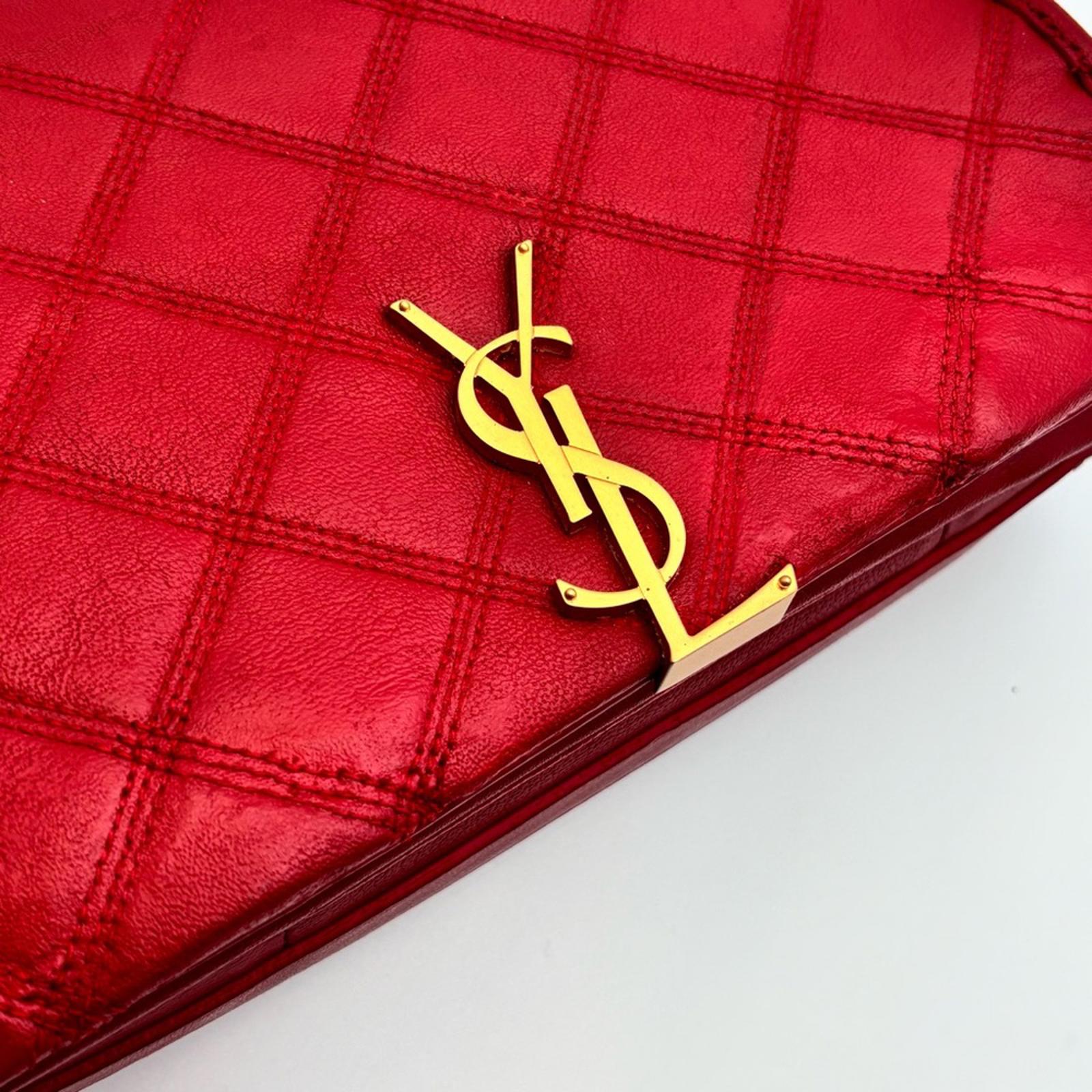 Saint Laurent Becky Quilted Leather Shoulder Bag Red Gold Hardware