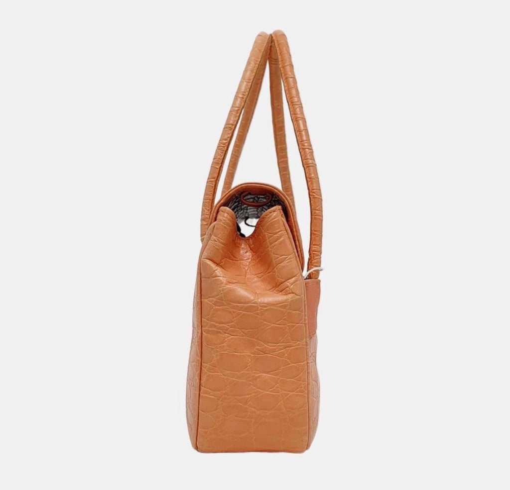 Salvatore Ferragamo Vintage Croc Embossed Leather Shoulder Bag Orange Gancini