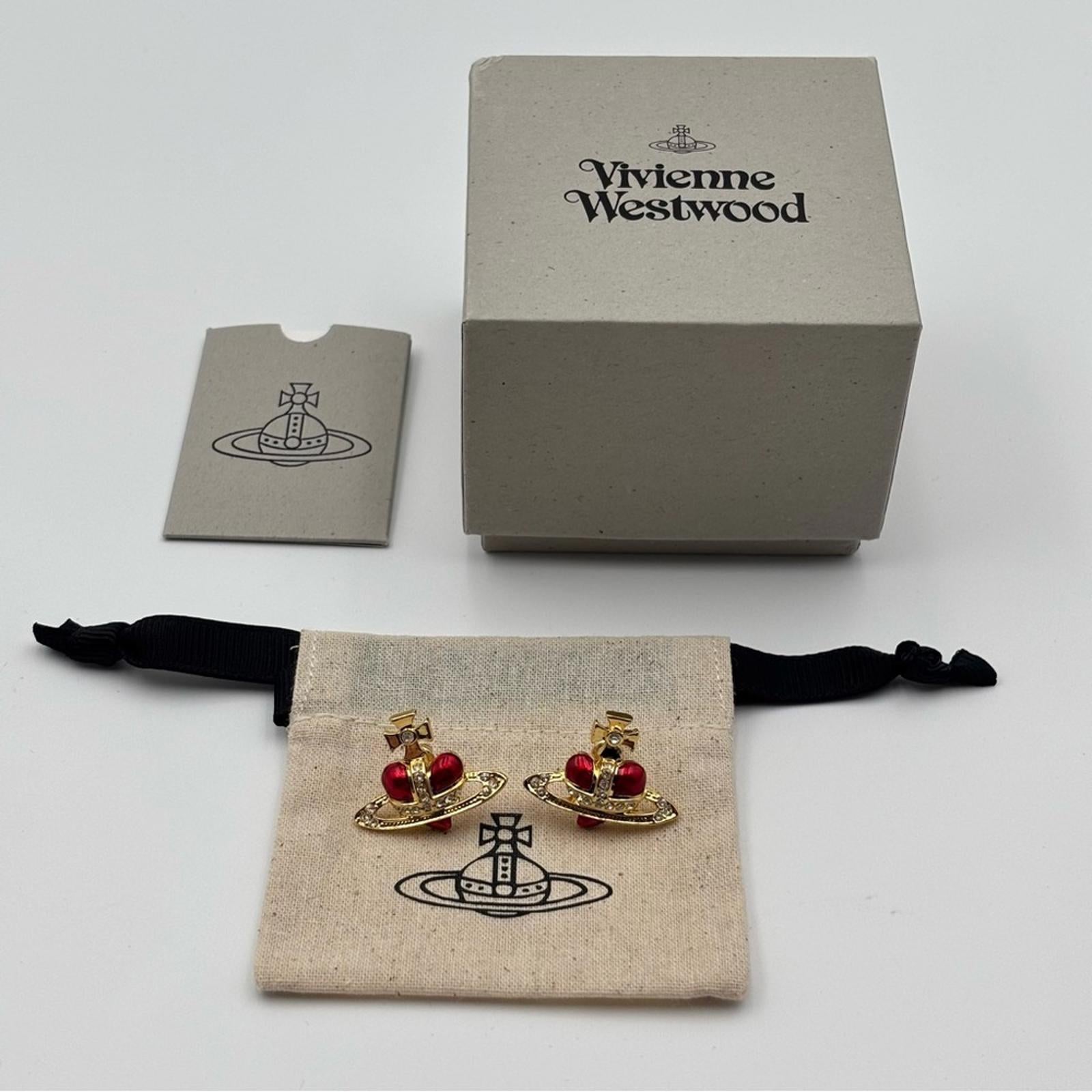 Vivienne Westwood Rare Orb Crown Red Crystal Gold-Tone Stud Earringss