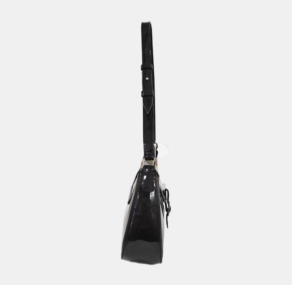 Salvatore Ferragamo Black Patent Leather Gancini Flap Shoulder Bag Vintage