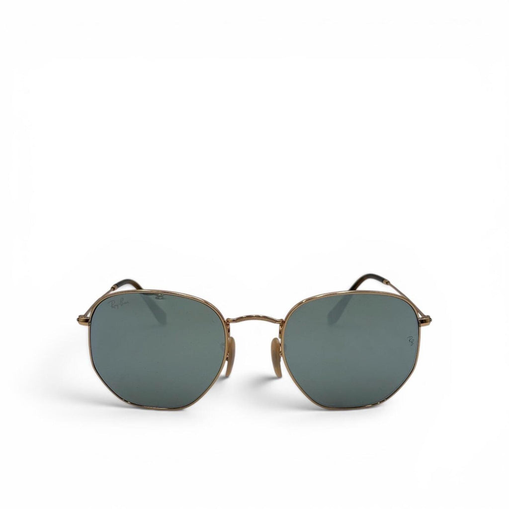 Ray-Ban Hexagonal Flat Lenses RB3548N Gold Blue Mirror Sunglasses