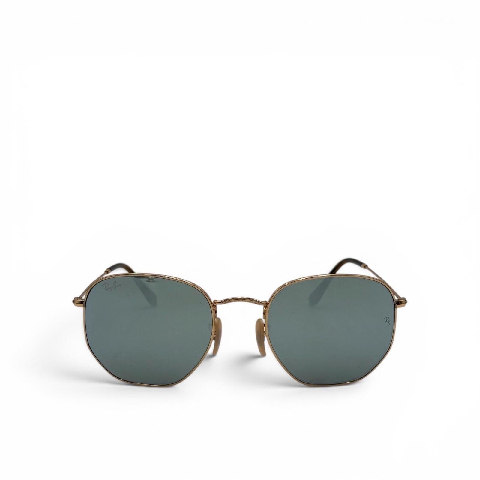 Ray-Ban Hexagonal Flat Lenses RB3548N Gold Blue Mirror Sunglasses