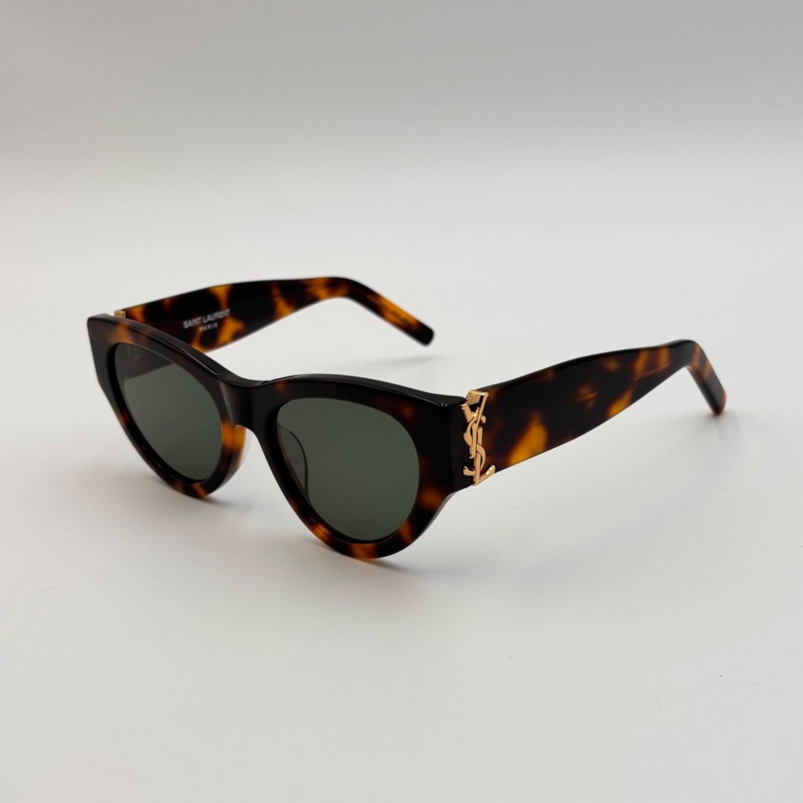 Saint Laurent YSL Cat Eye Tortoiseshell Sunglasses Gold Logo