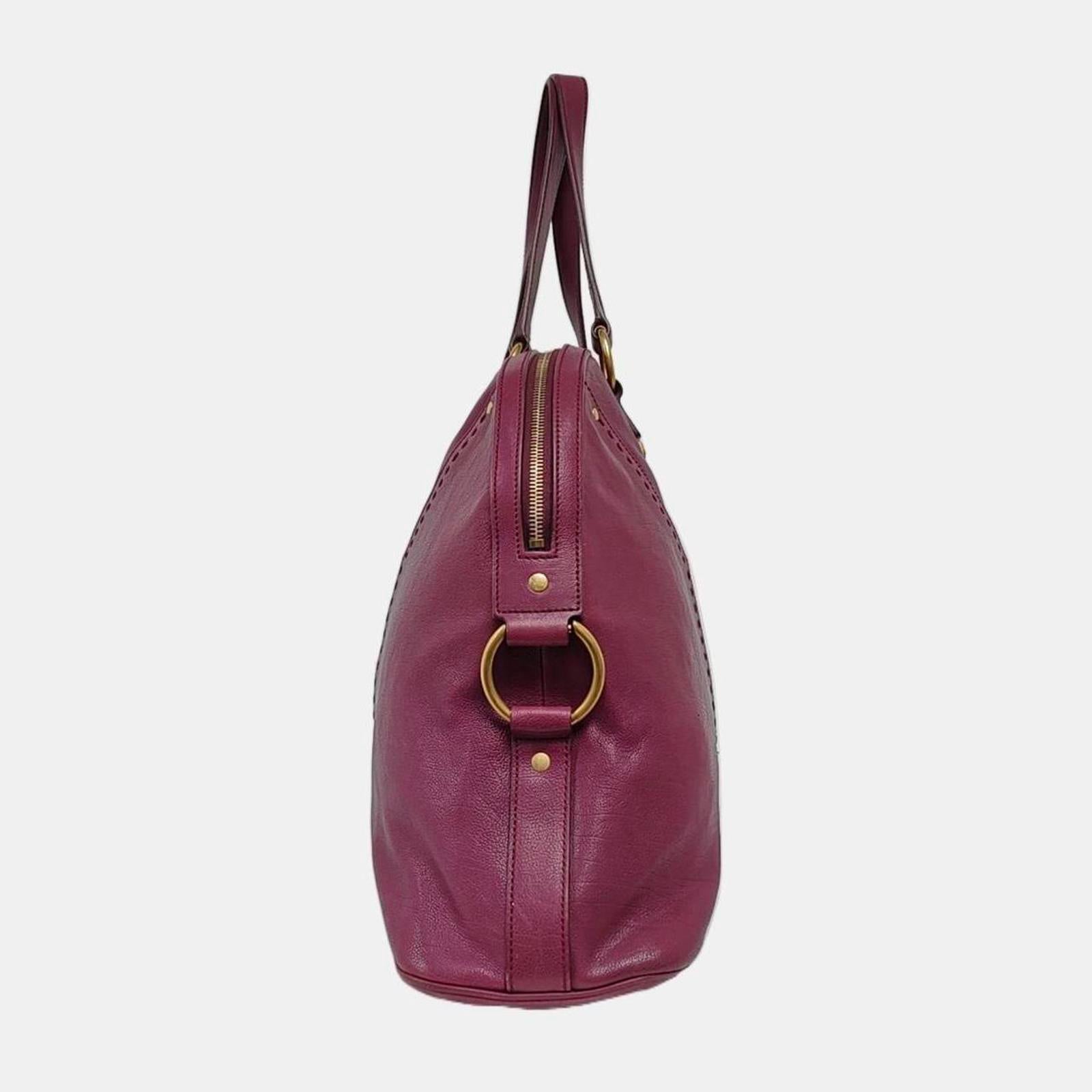 Yves Saint Laurent Muse Leather Bowler Bag Magenta Gold Hardware