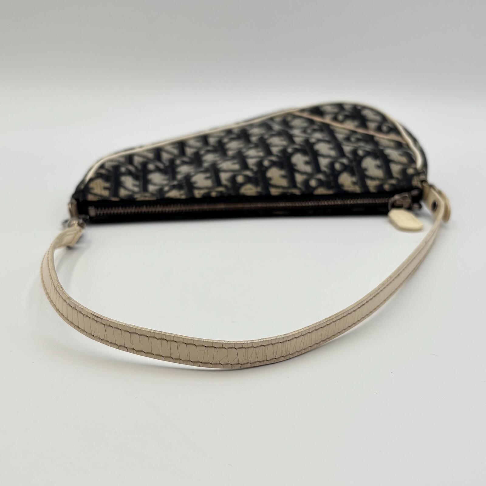 Christian Dior Trotter Saddle Pochette Shoulder Bag Navy Beige
