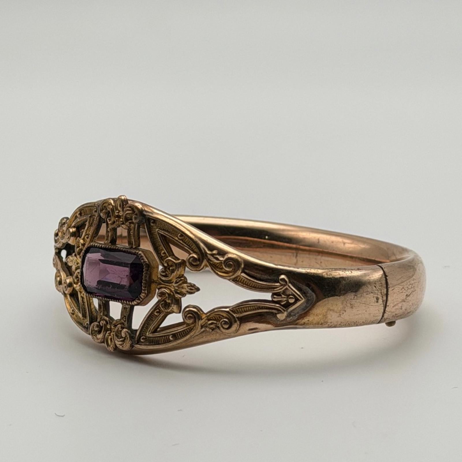 Antique Victorian Style Amethyst Bangle Bracelet – Gold Tone