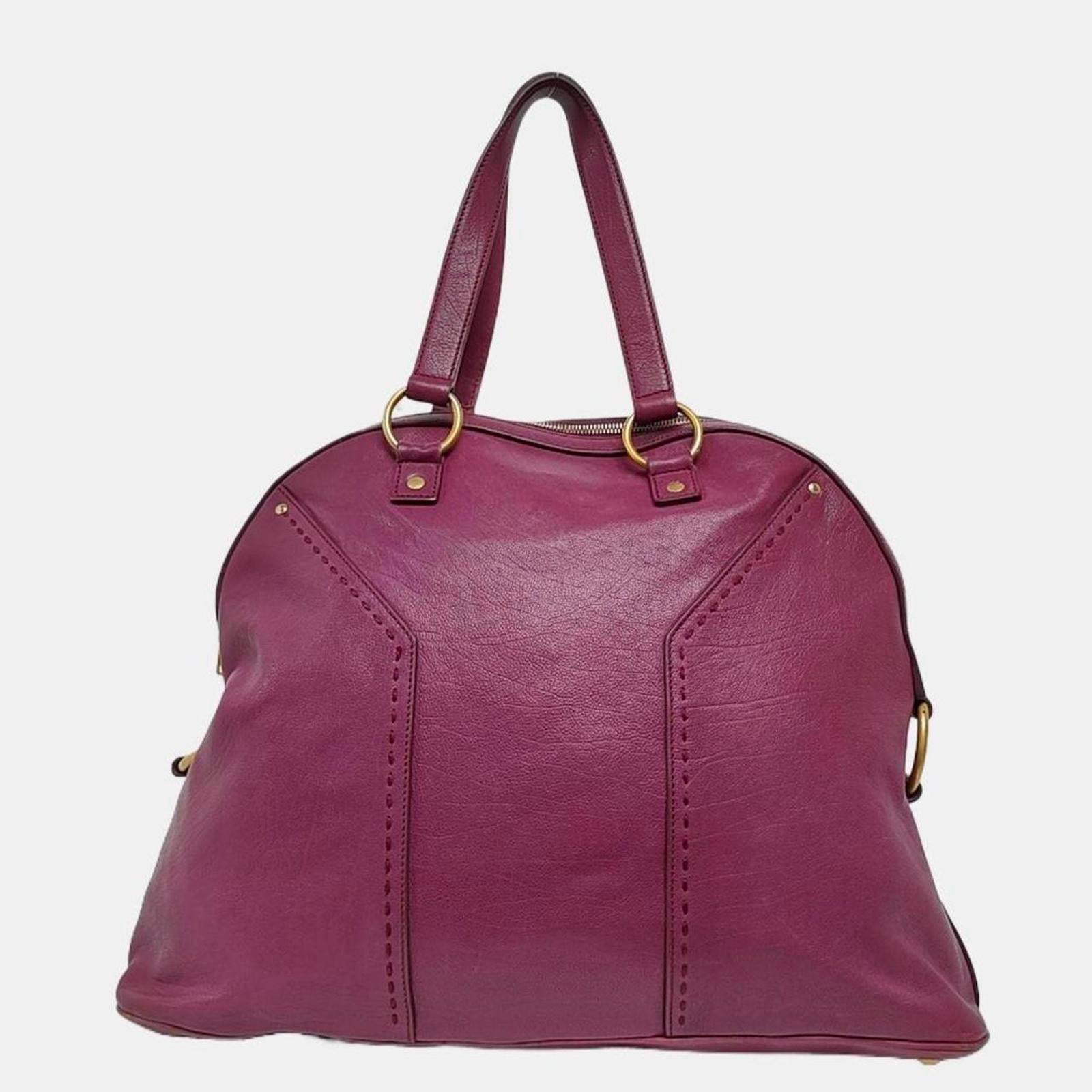 Yves Saint Laurent Muse Leather Bowler Bag Magenta Gold Hardware