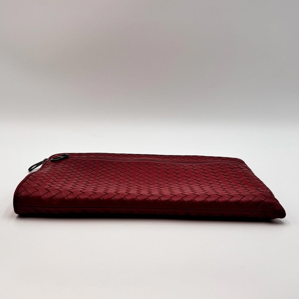 Bottega Veneta Intrecciato Red Leather Document Pouch Clutch