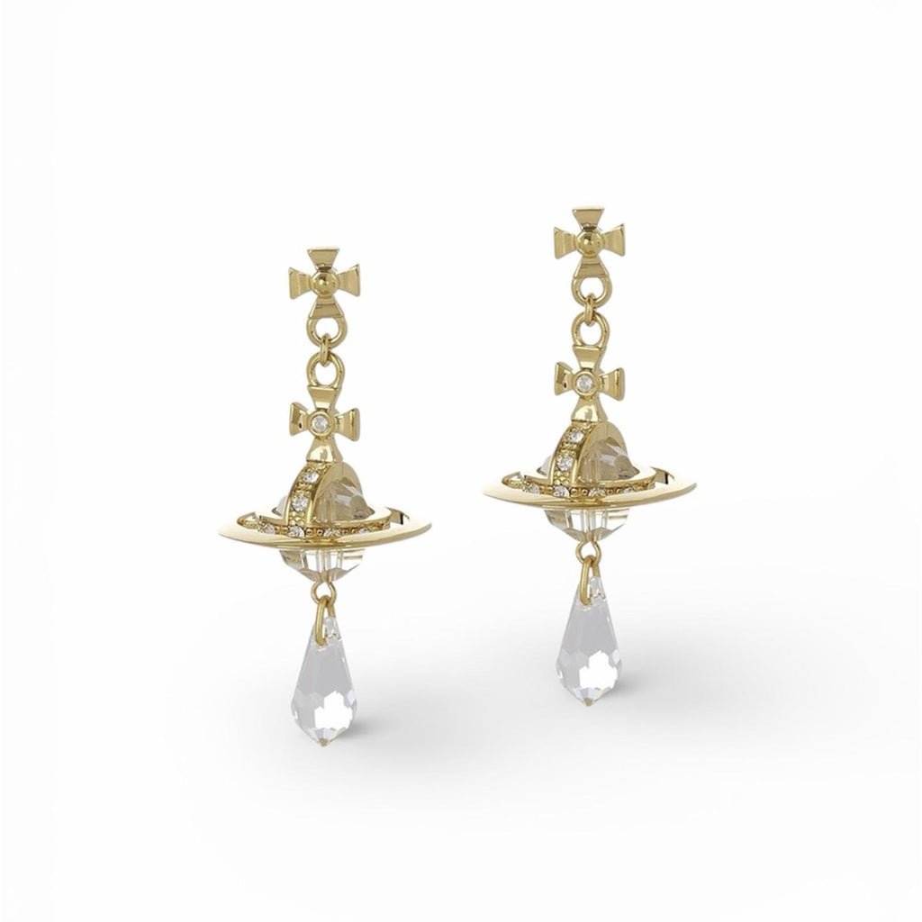VIVIENNE WESTWOOD ORB DROP EARRINGS – GOLD TONE CRYSTAL