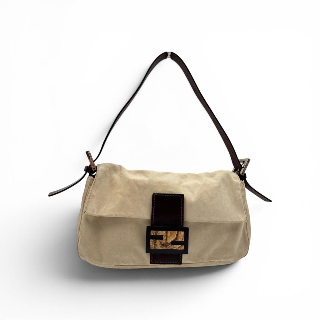 Fendi Mama Forever Beige Canvas and Leather Shoulder Bag