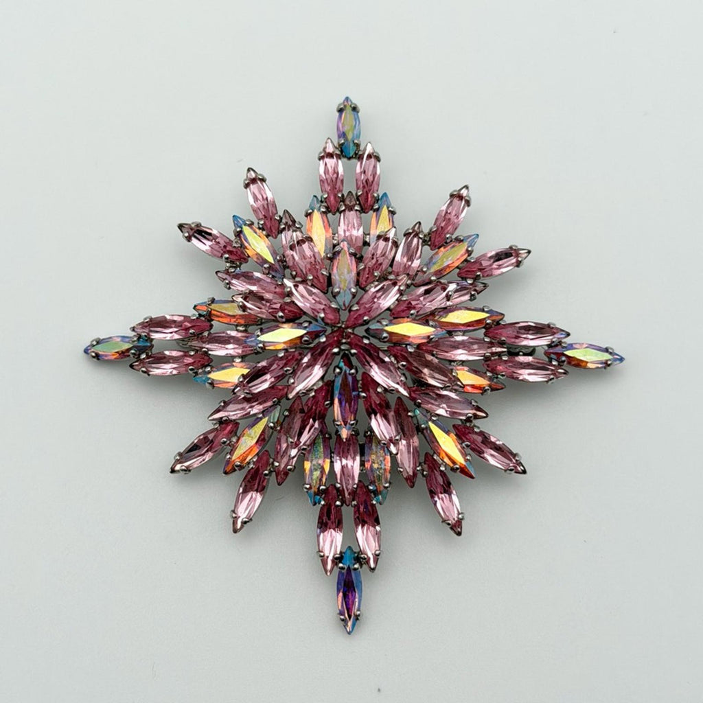 Vintage Sherman Signed Pink Aurora Borealis Starburst Brooch