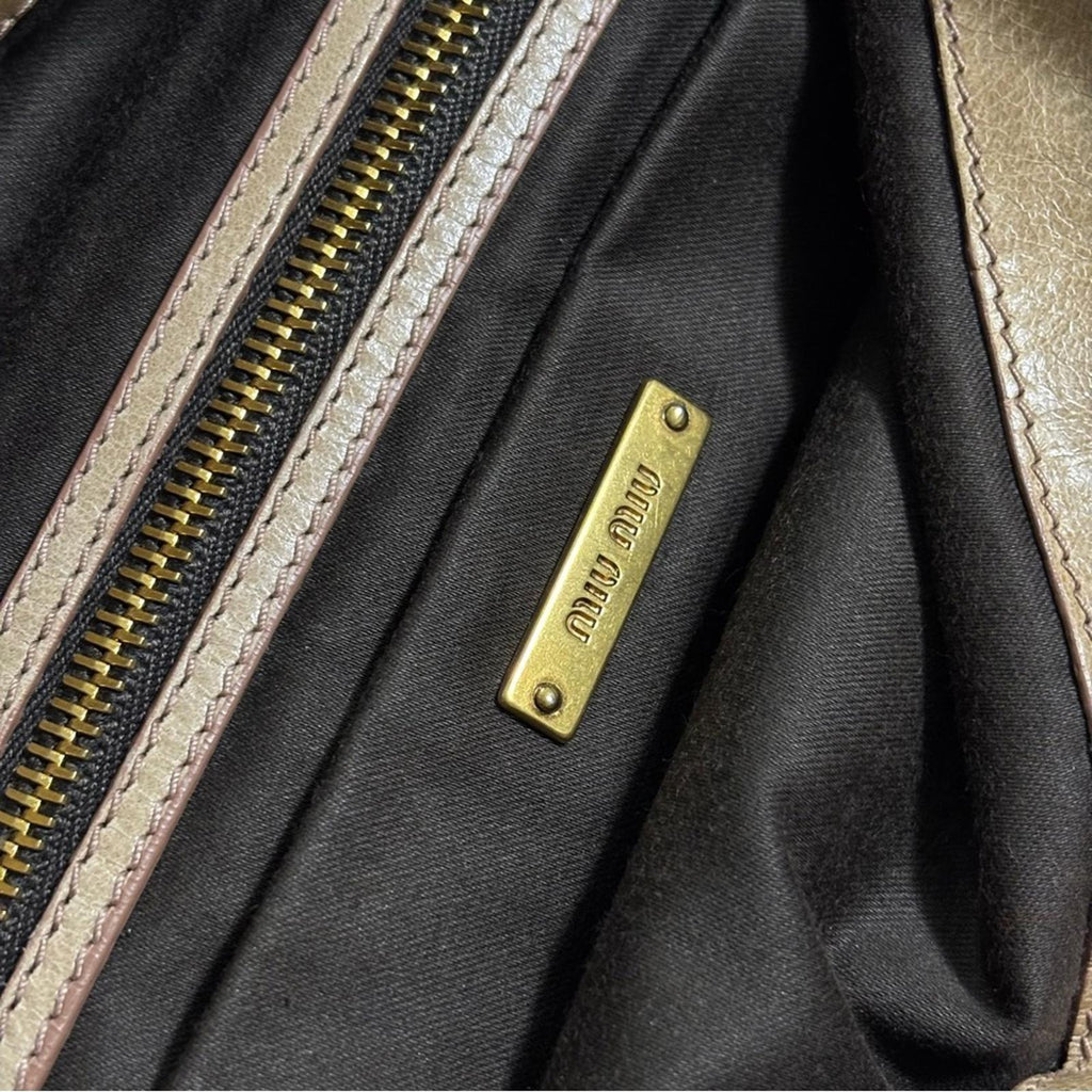 Miu Miu Beige Leather Clutch With Crystal Heart Charm