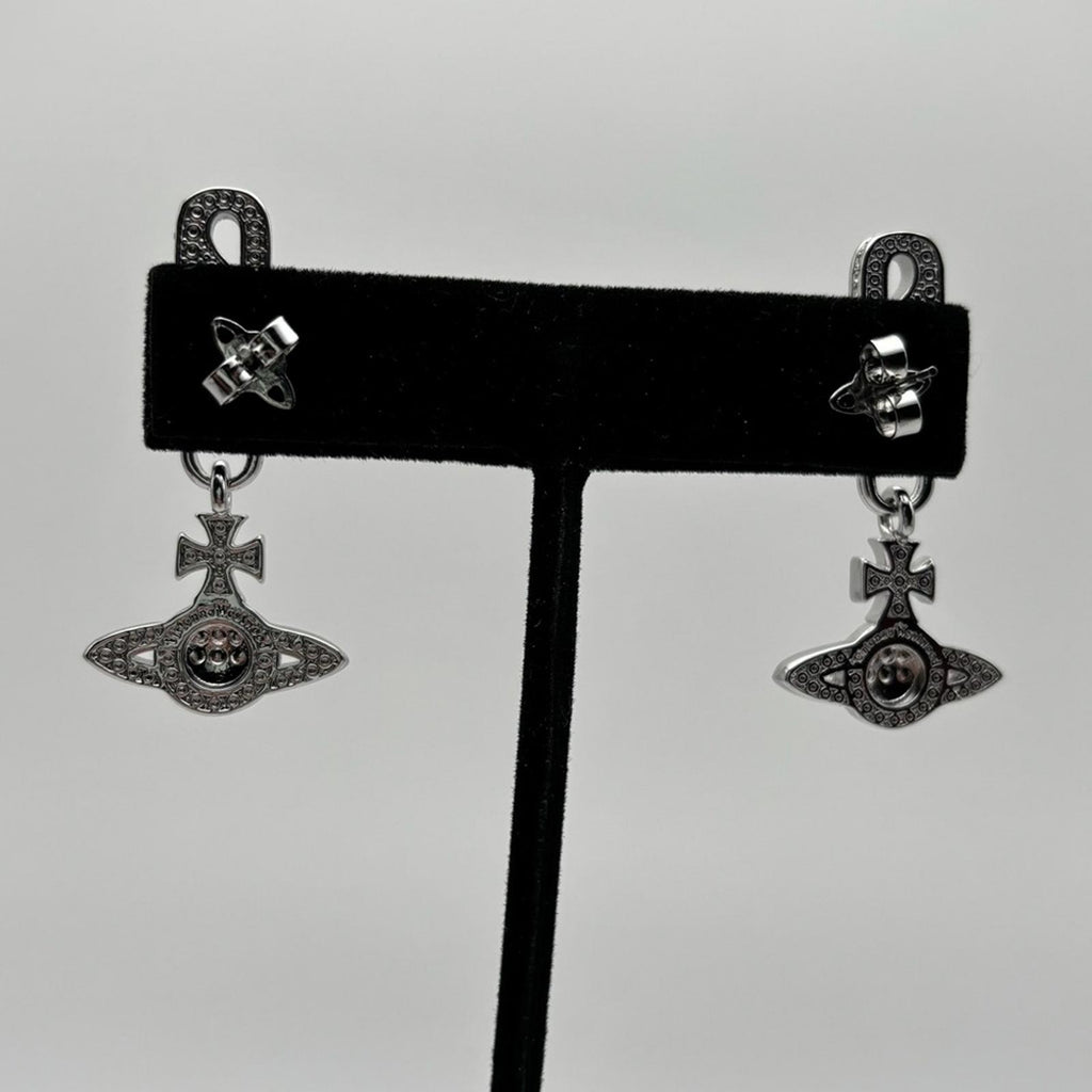 Vivienne Westwood Orb Safety Pin Crystal Drop EarringsSilver