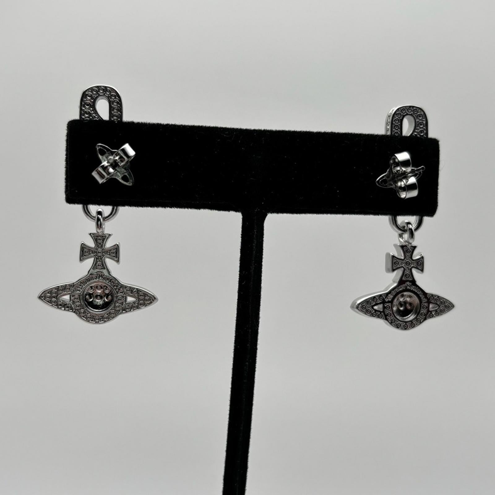 Vivienne Westwood Orb Safety Pin Crystal Drop EarringsSilver