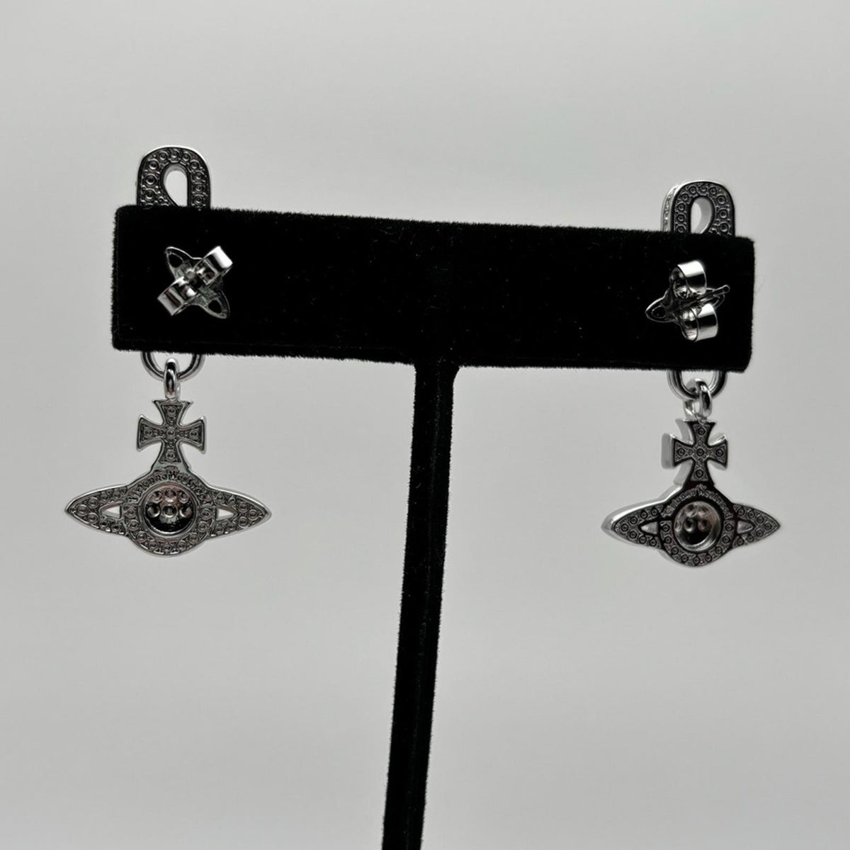 Vivienne Westwood Orb Safety Pin Crystal Drop EarringsSilver