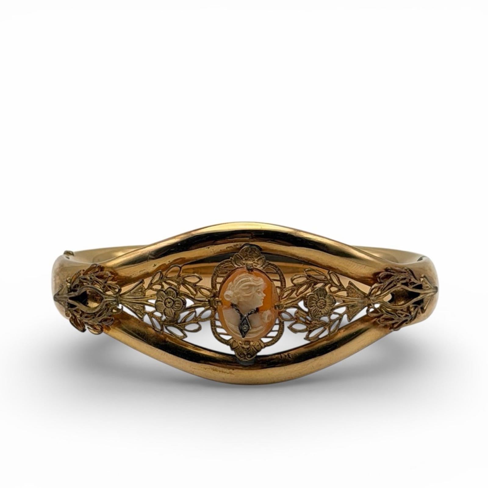 Antique-Style Cameo Cuff Bracelet – Gold Tone