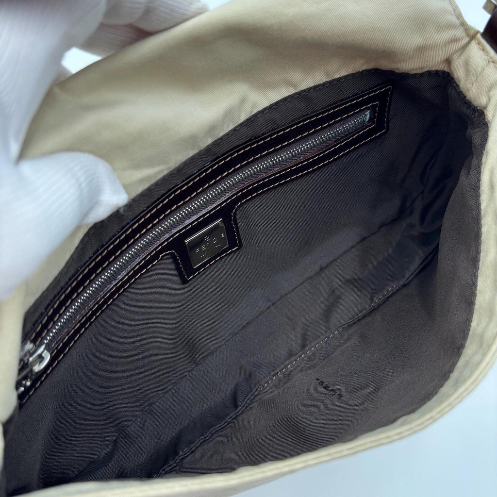 Fendi Mama Forever Beige Canvas and Leather Shoulder Bag
