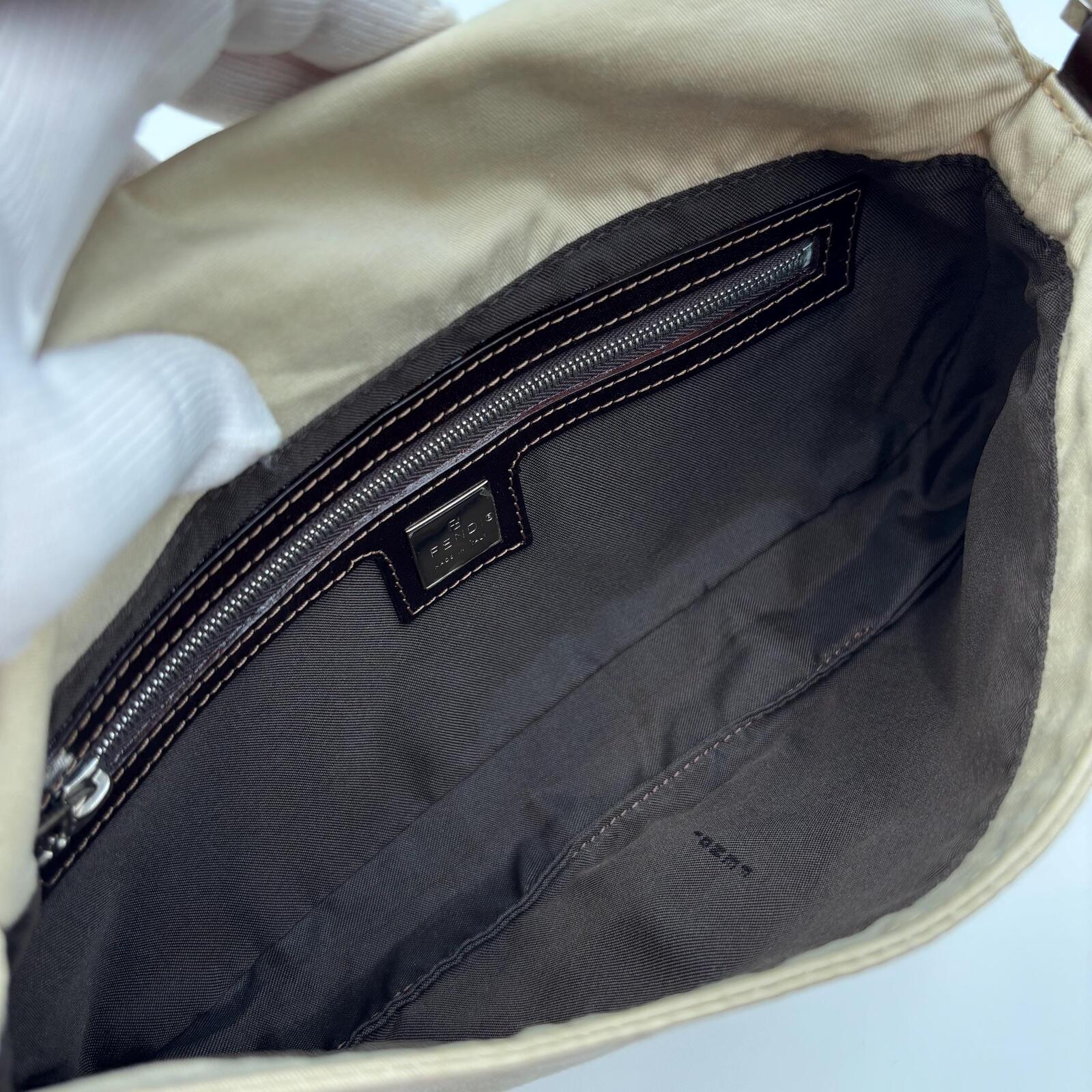 Fendi Mama Forever Beige Canvas and Leather Shoulder Bag