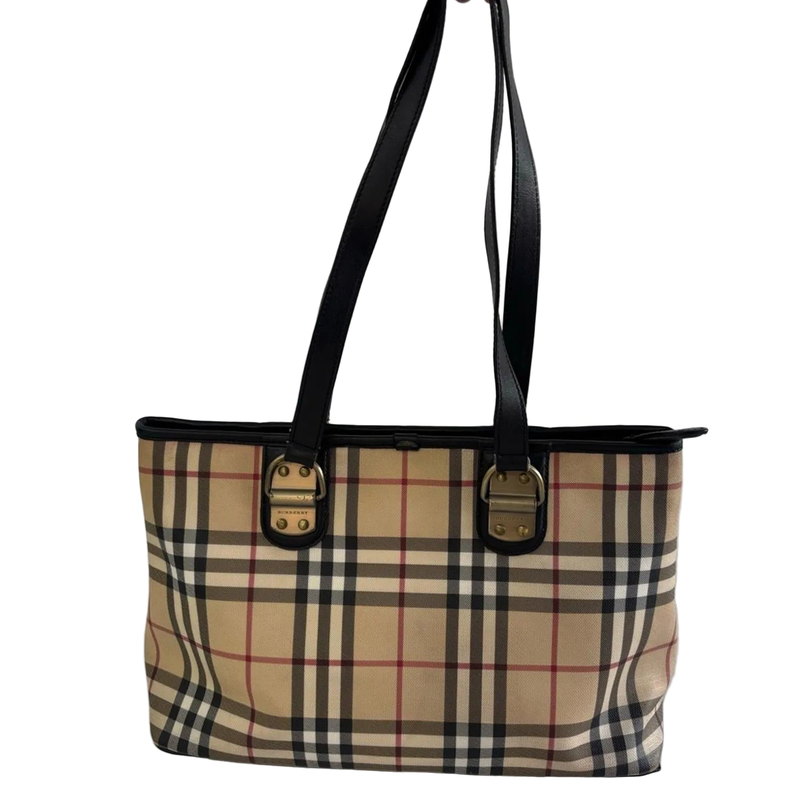 Burberry Tan and Black Checkered Tote