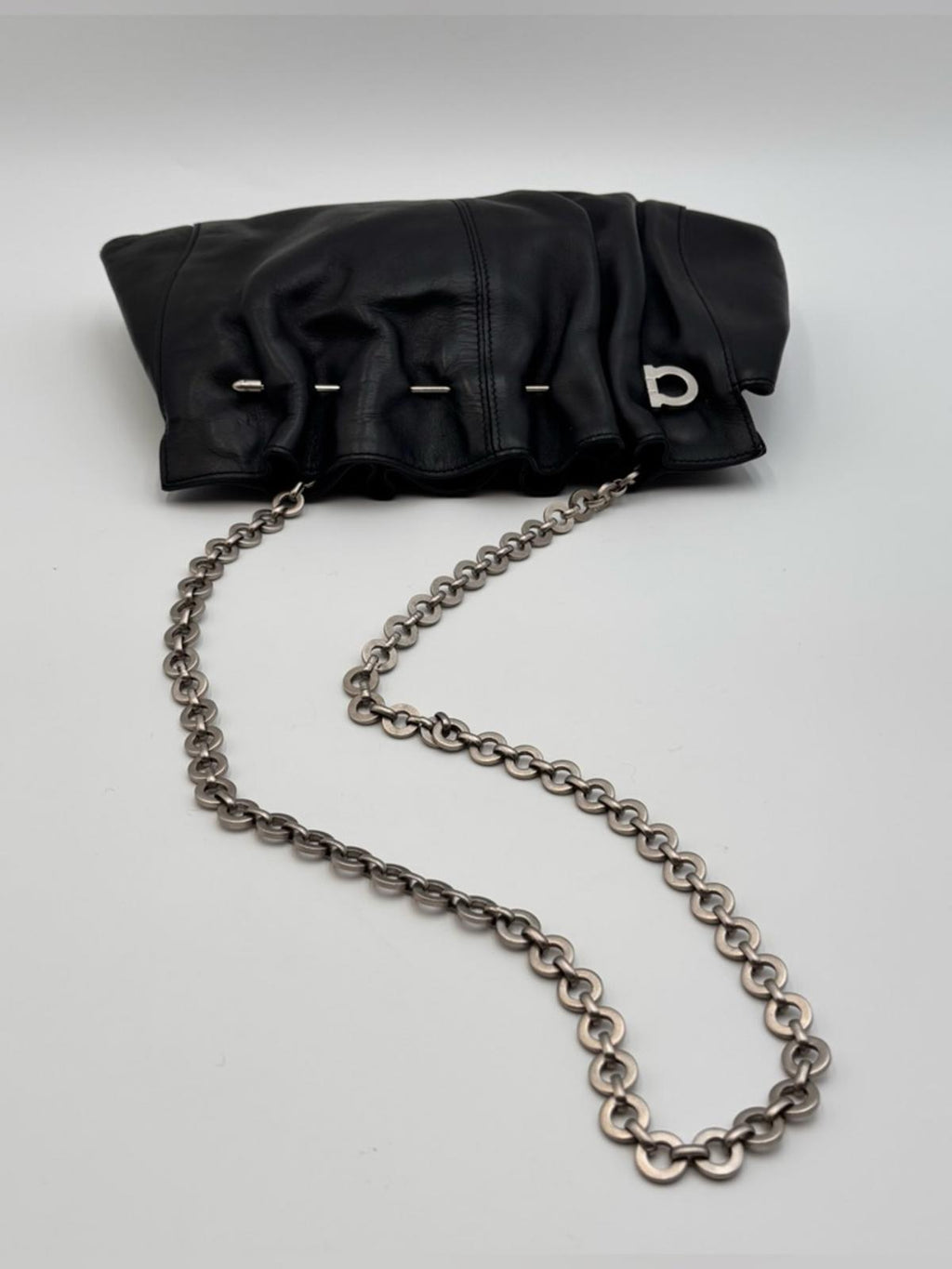 Salvatore Ferragamo Black Leather Chain Shoulder Bag