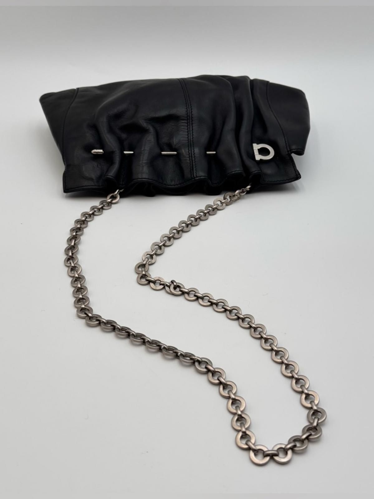Salvatore Ferragamo Black Leather Chain Shoulder Bag