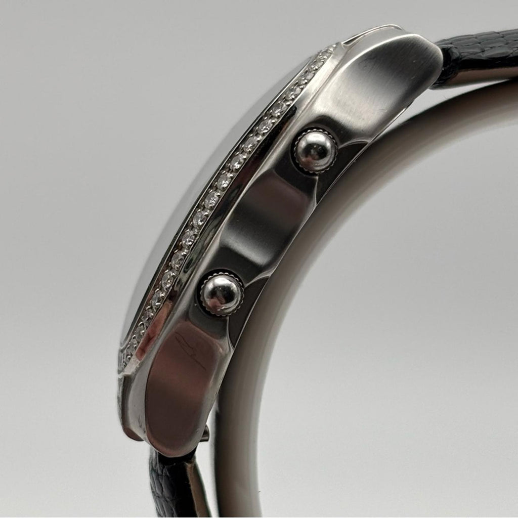 Philip Stein Teslar Dual Time Diamond Bezel Watch 45mm Lizard Strap